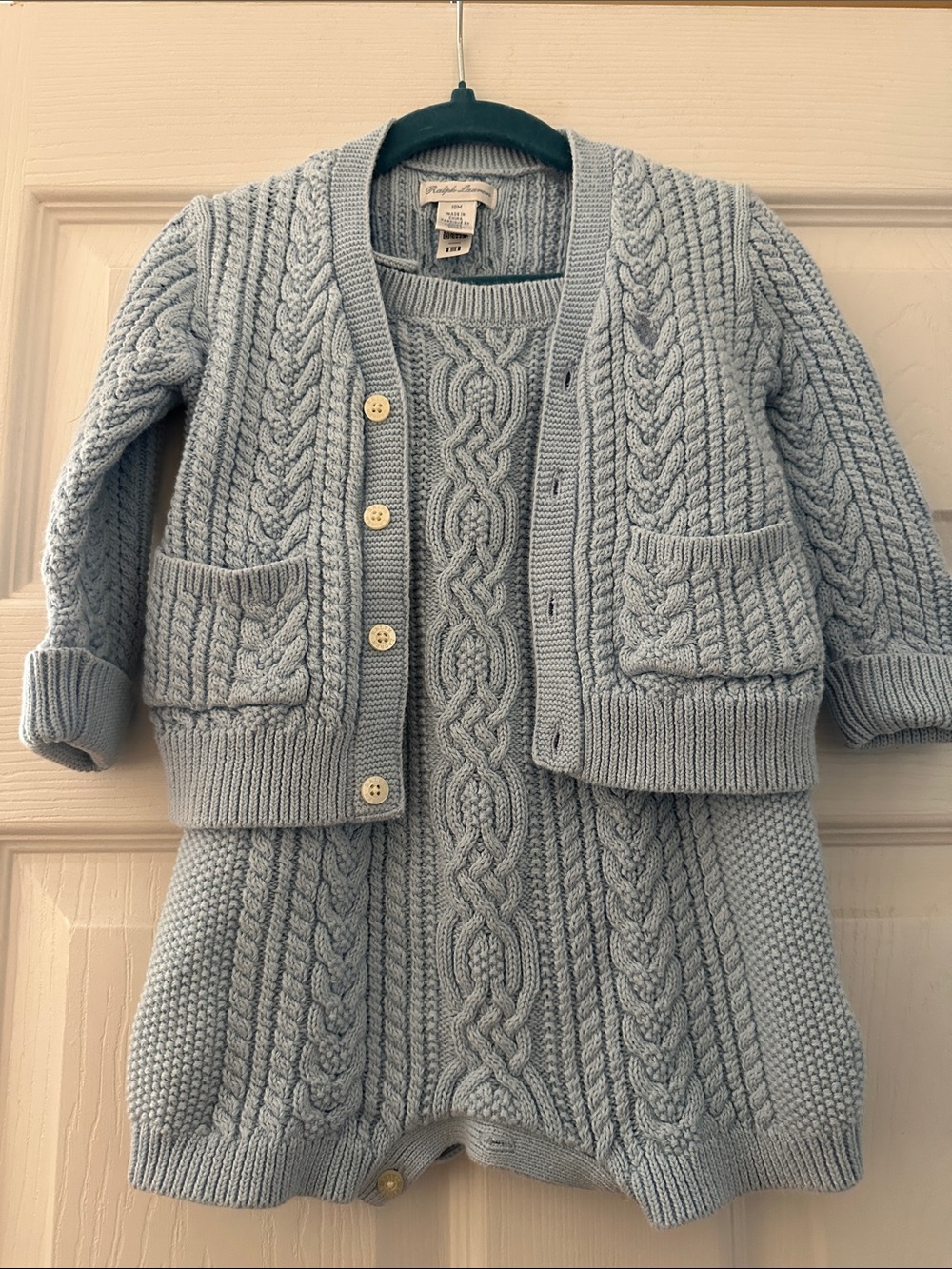 Ralph Lauren Light Blue Baby Cable Knit Cardigan & Dress Set